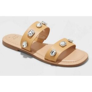 A New Day Brit Two Band Embellished Sandals Tan Size 9.5